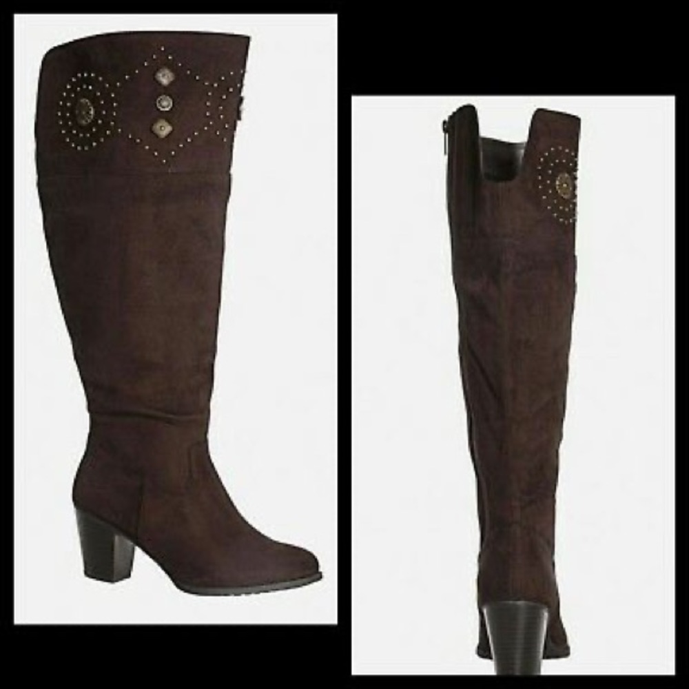 AVENUE Women’s Meridian Stud Trim Over the Knee Boot Olive Size 10W